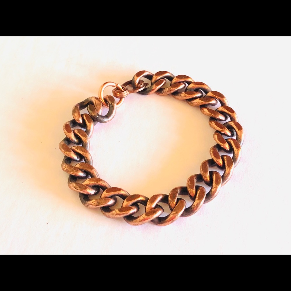 Vintage Shabby Copper Chunky Curb Chain Bracelet - Picture 2 of 7